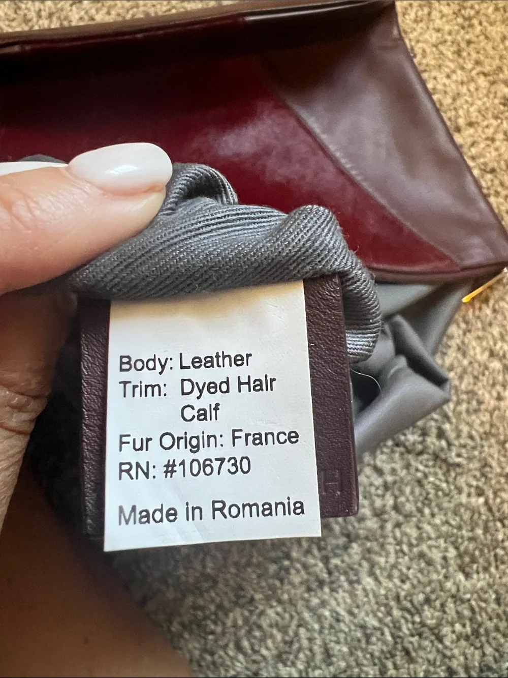 Vince Burgundy Leather and calf hair large clutch